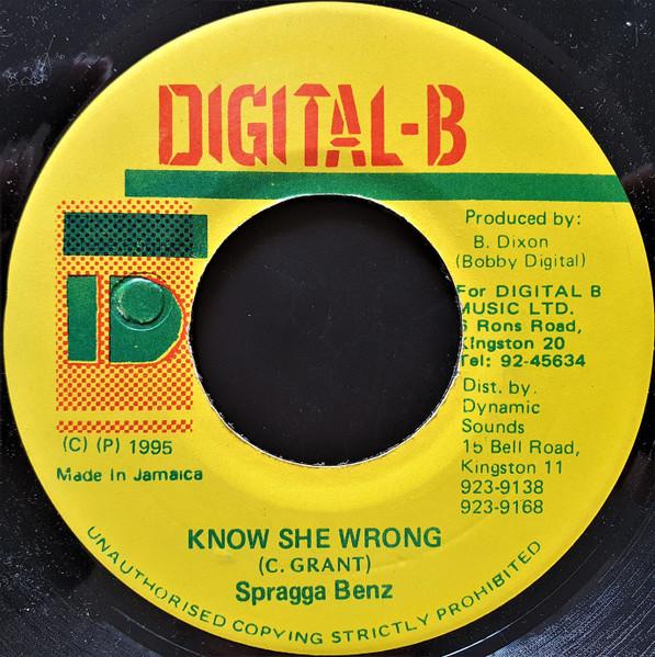 7-дюймовая пластинка SPRAGGA BENZ Know She Wrong NONE DigitalB 1995 Ямайка Регги Ска Даб Б/у
