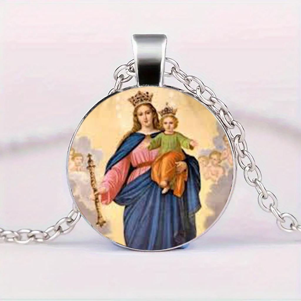 Кулон с драгоценным камнем, изображающий Деву Марию и младенца Иисуса, подходит для повседневной носки.