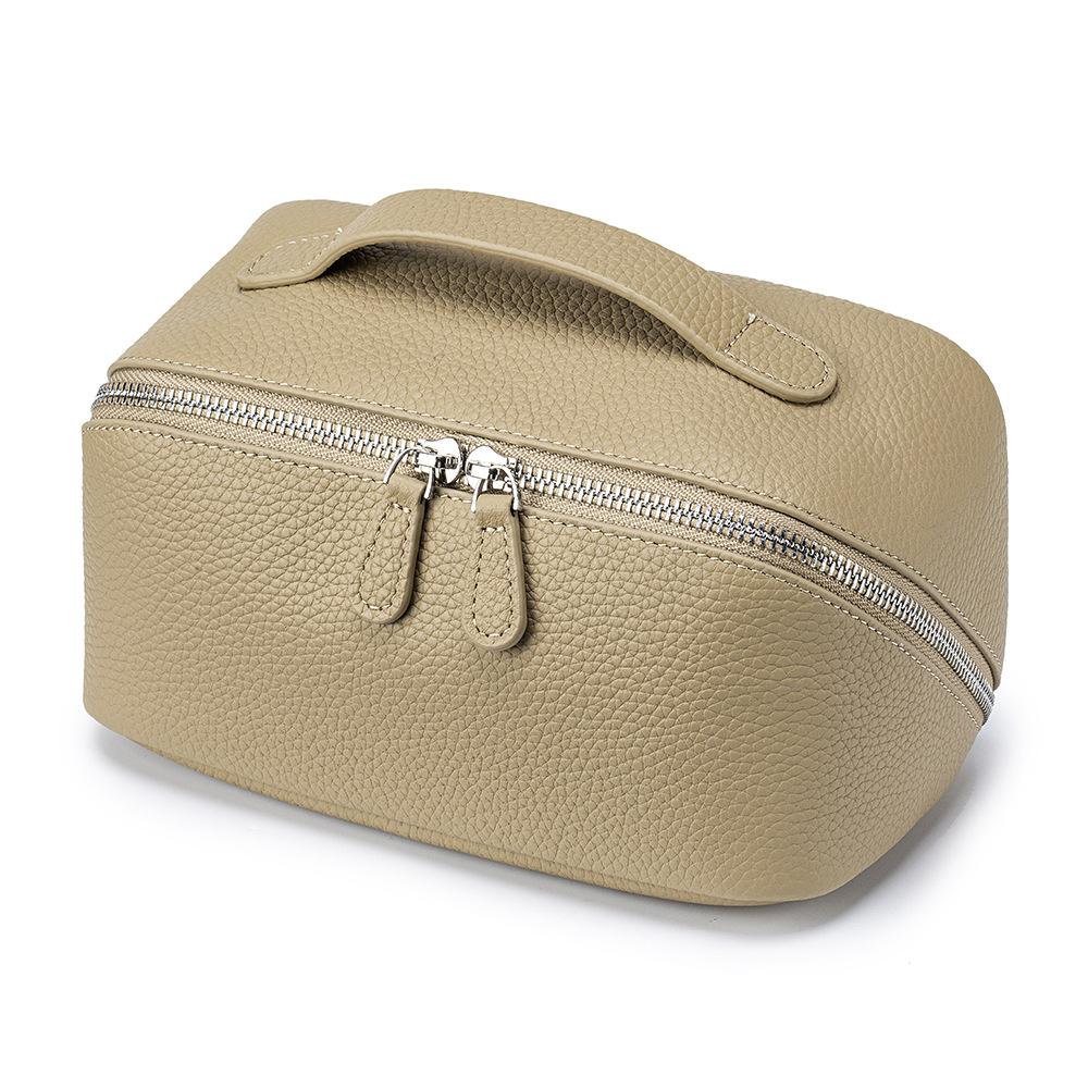 Кожаная портативная косметичка, Большая вместимость, Простой стиль, Ручная косметичка, Дорожная сумка для хранения из натуральной кожи