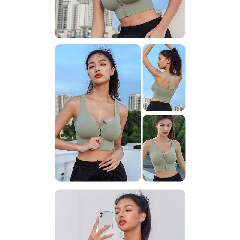 Women High Impact Shockproof Front Zipper Push Up Beauty Back Sports Yoga Running Bra