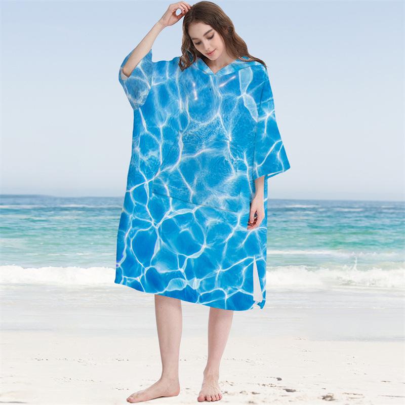 Microfiber Hooded Poncho Quickdry Beach Bathrobe For Adults