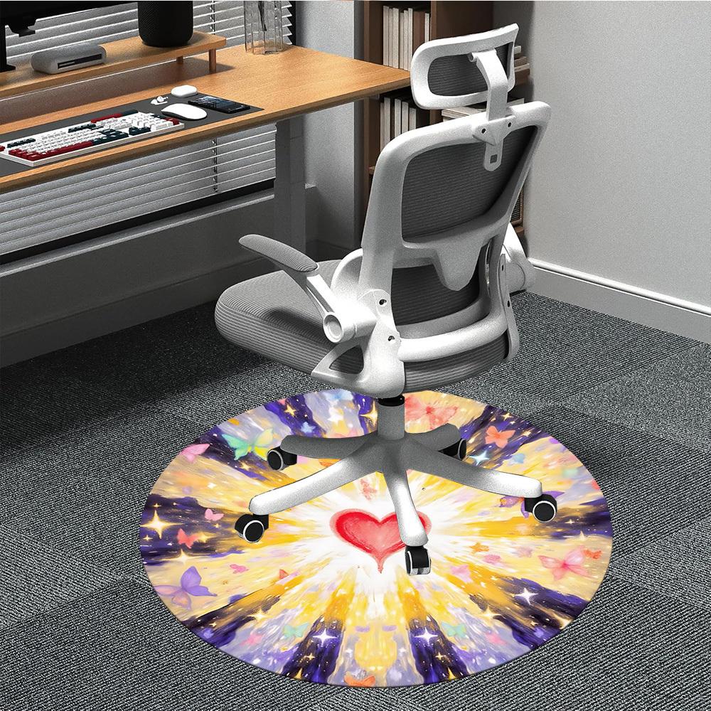 1pc Heart Butterfly Mandala Carpet for Office Non-Slip, Round Carpet, Soft & Comfortable, Carpet for Office, Lightweight Round Floor Mat yy251226080