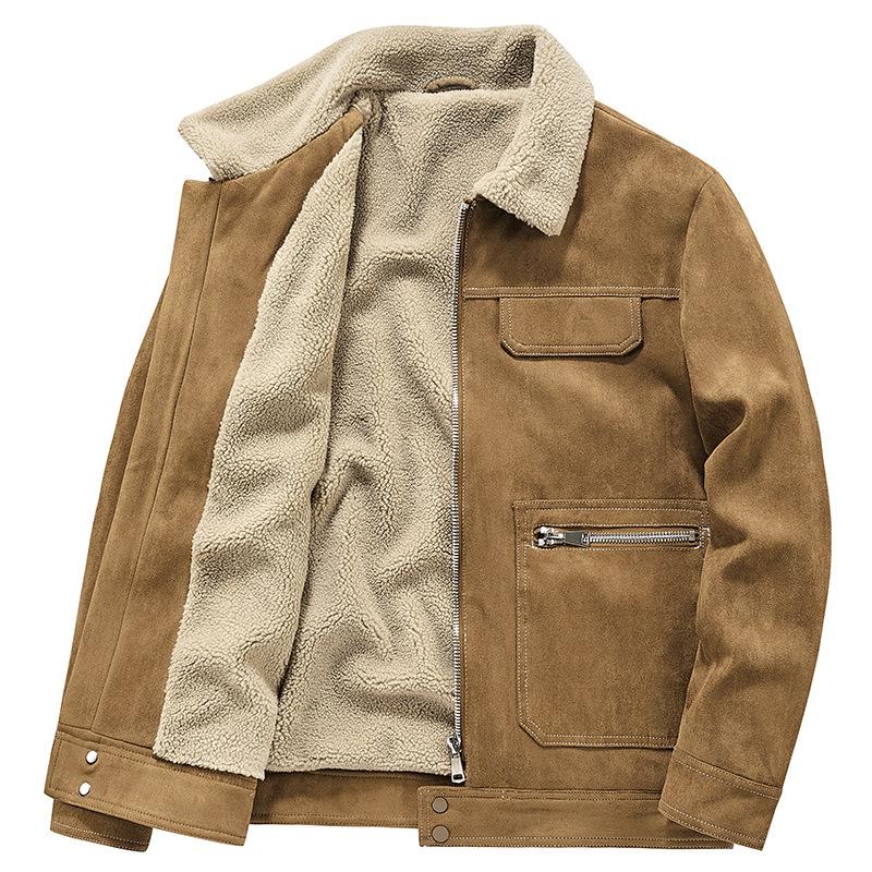 Осенне-зимняя мужская куртка с несколькими карманами, мужская рабочая замшевая куртка из эластичного флиса и хлопка