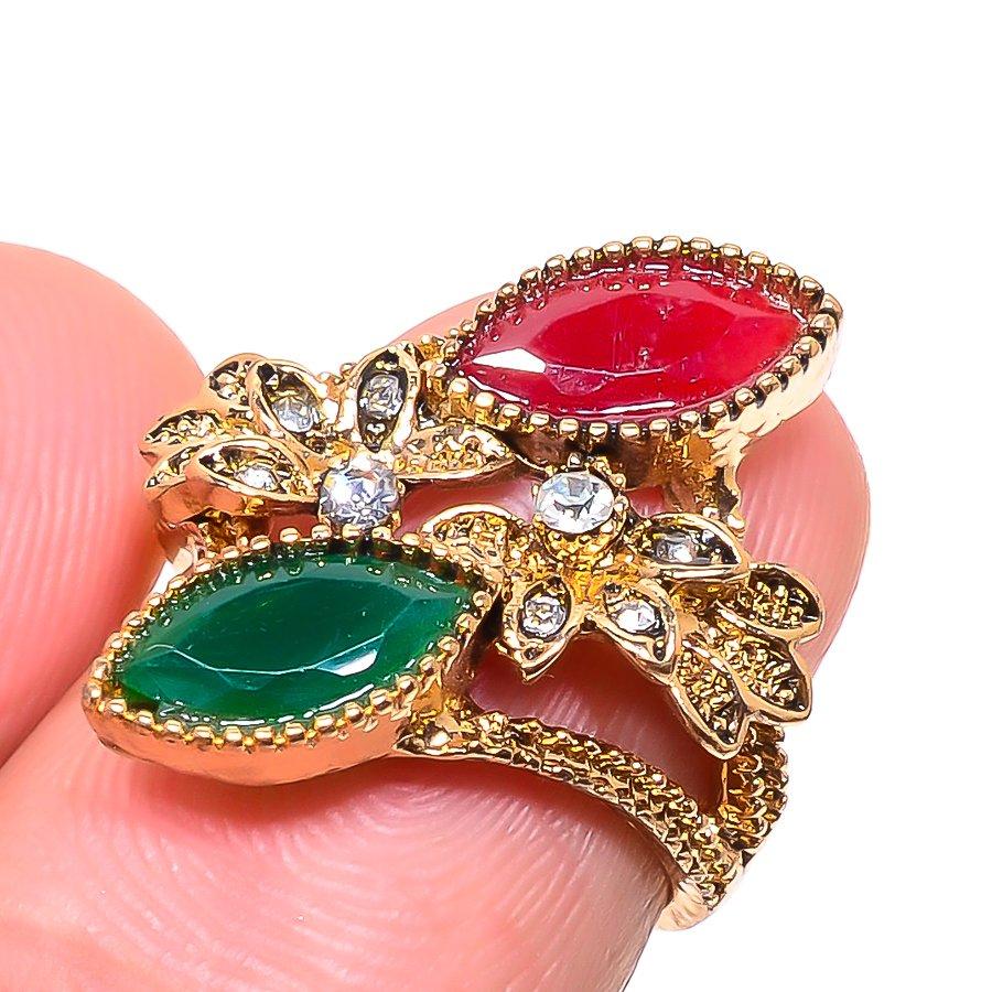 Emerald(Simulated) Cubic Zirconia Gemstone Handmade Jewelry Ring Size 5.5 U1m86