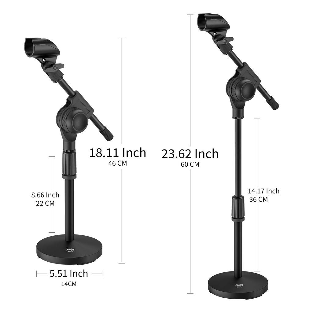 Moukey Microphone Stand Tabletop Gear Fixed Boom Arm Adapter Base Diameter 14cm 9.5mm & 15.8mm MMs-5