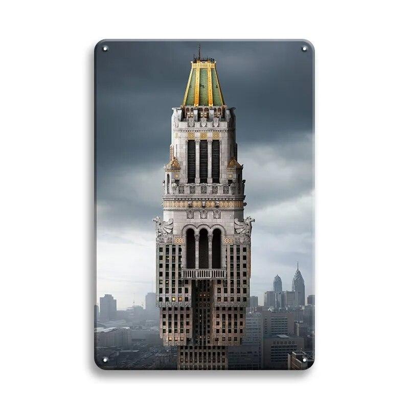 Beautiful City Landmarks Retro Posters Paris Dubai Building View Metal Tin Sign Living Room Bedroom Home Decorative Art Painting