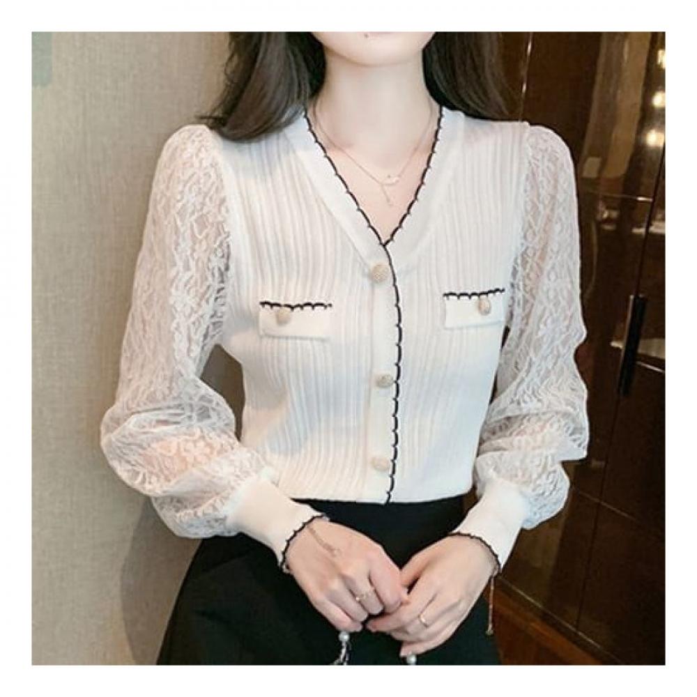 NaVaVa Women LoVely Lace V Neck Knit Cardigan Nk2276