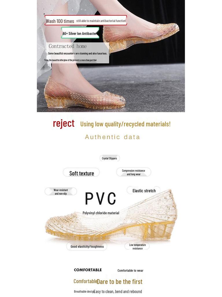 Женские летние хрустальные сандалии на танкетке - Универсальные, Нескользящие, Удобные, Без запаха, Мягкие туфли для улицы и работы