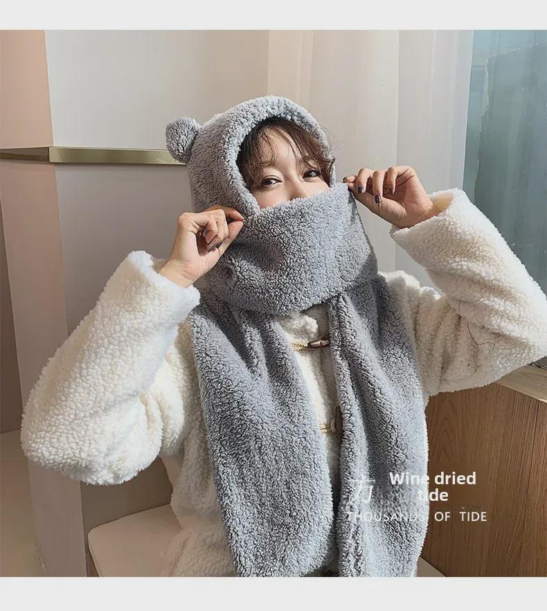 Комплект шапок и шарфа в стиле Дженни с медведем: Женский теплый плюшевый осенне-зимний галстук для студентов