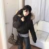 American short black big fur collar hooded cotton clothes women's thin waist cotton-padded clothes advanced new winter coat