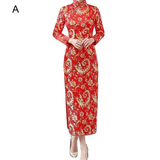 Леди Нижние юбки больших размеров, женский Cheongsam, элегантный длинный Cheongsam с высоким разрезом, классический женский стиль в китайском стиле, женское платье для свадебных вечеринок