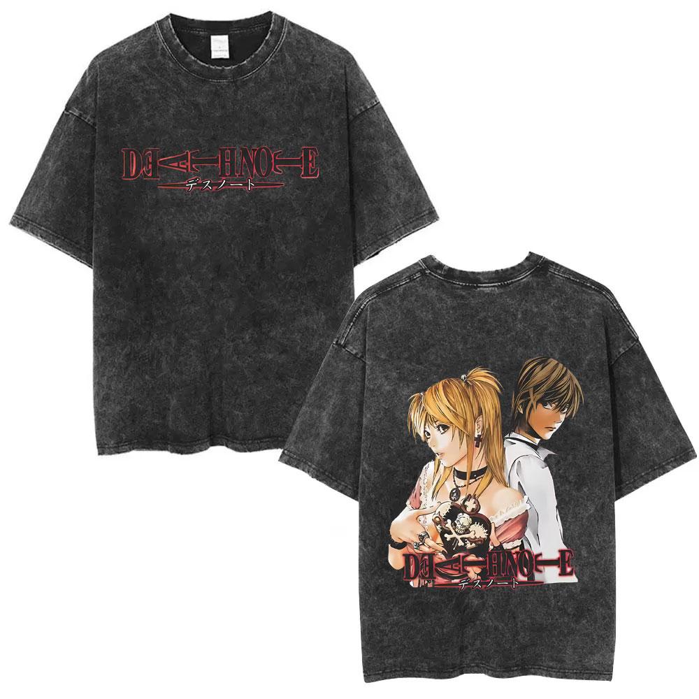 Washed Vintage Anime Death Note Ryuk T Shirts Men Women Fashion Oversized Crewneck Tshirts Mens Cartoon Manga Merch Streetwear