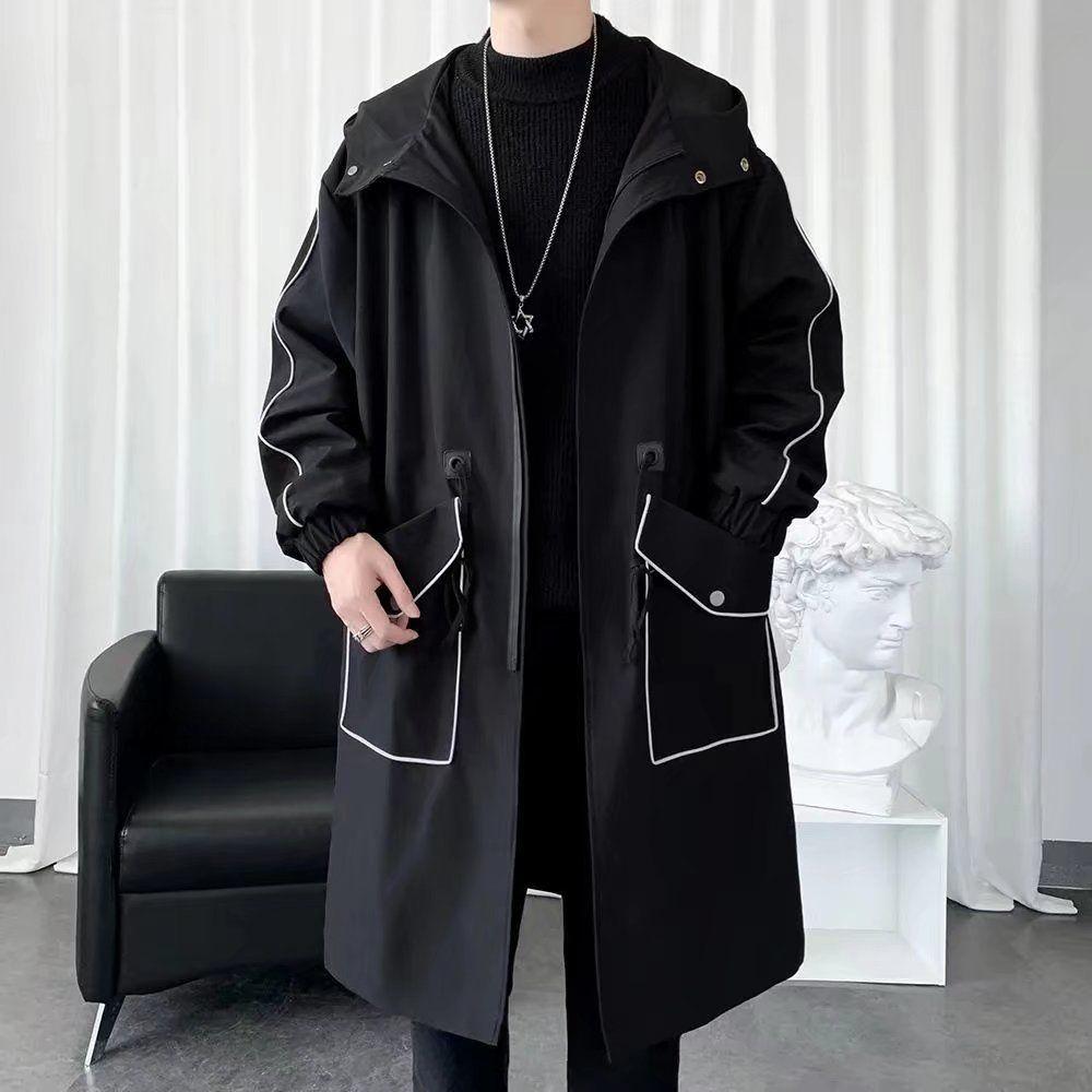 Windcoat Mens Autumn Spring And Mid Length Coat Korean Version Loose Hooded Cloak Top Autumn Mens Clothing