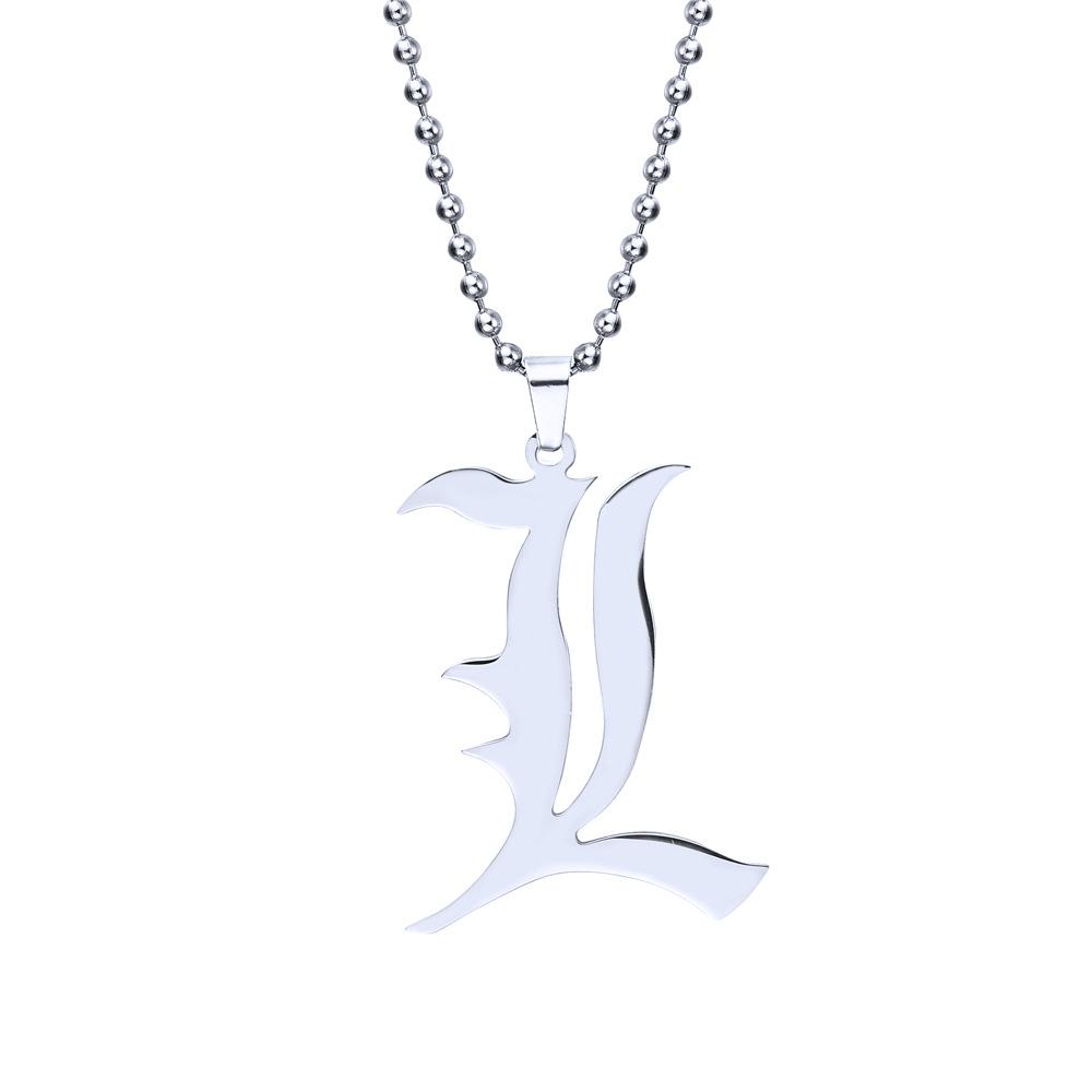 Anime Death L Lawliet Necklace Stainless Steel Old English Letter Pendant Beads Chain Necklaces Cosplay Jewelry Gift