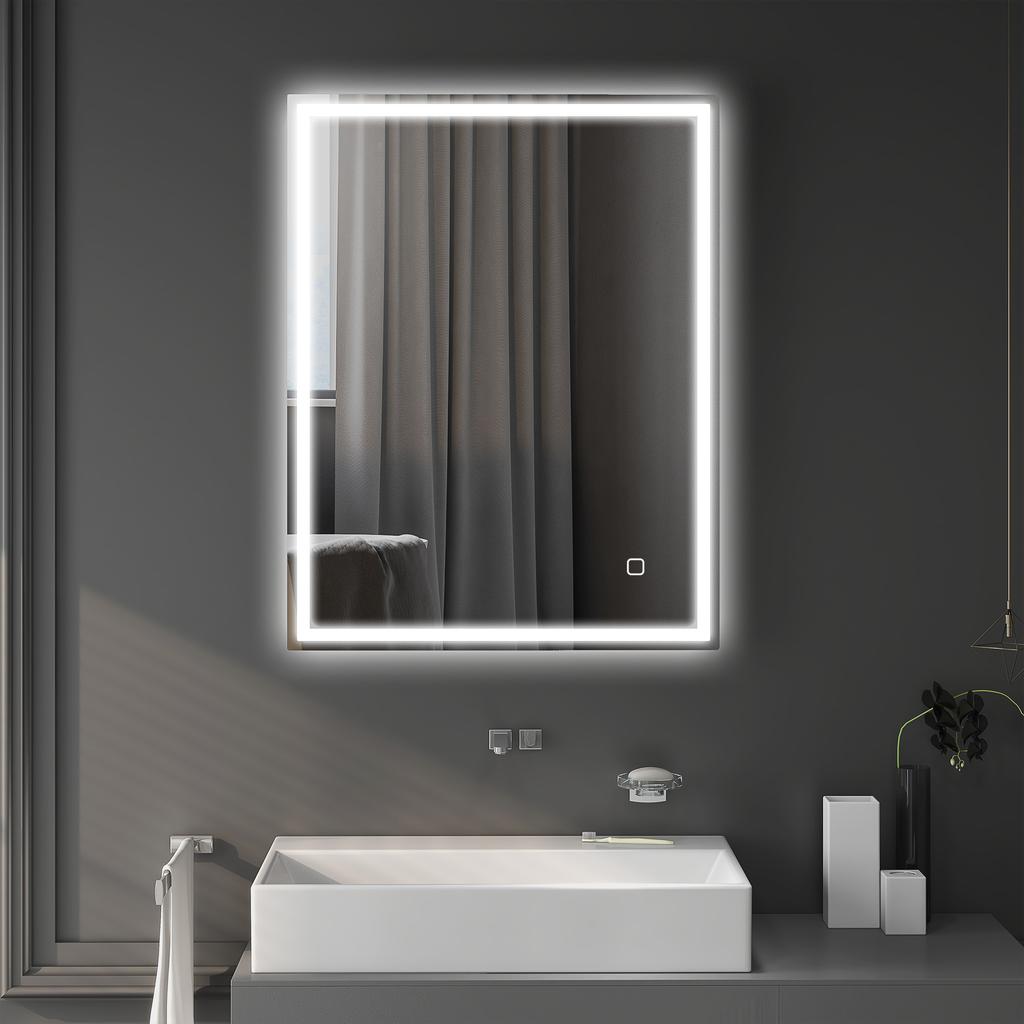 90 x 70cm LED Bathroom Mirror with Lights, Dimmable Makeup Mirror, Vanity Mirror with 3 Colour, Smart Touch, Anti-Fog