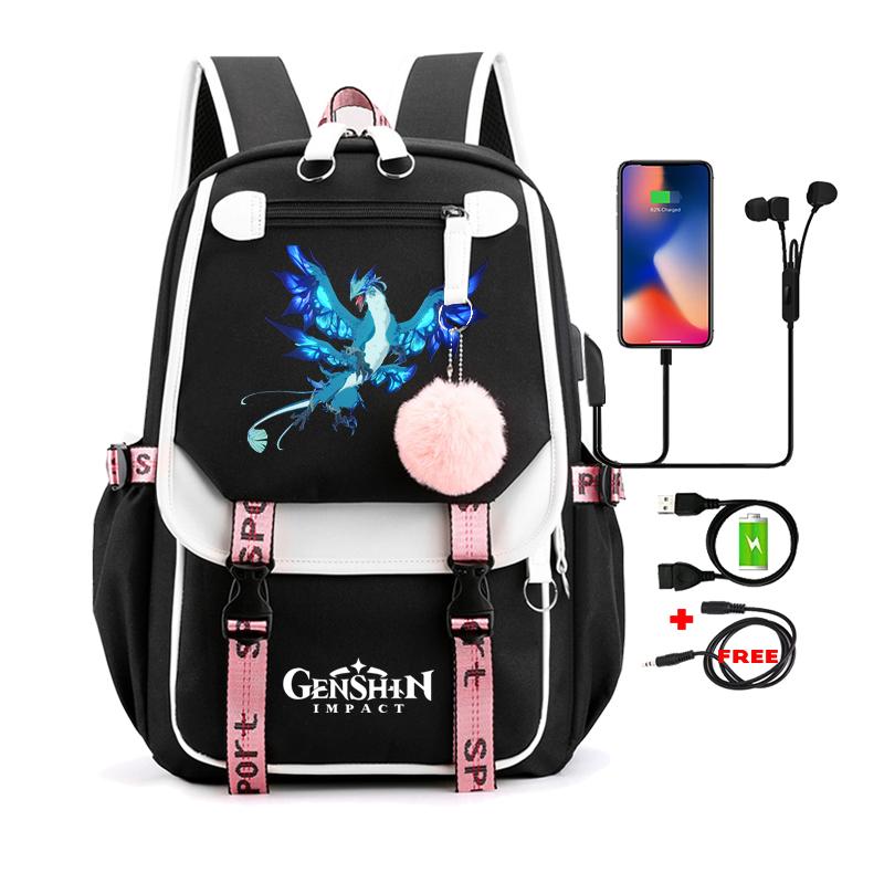 Anime Game Printed Bag Canvas Backpack Large Capacity Bookbag for Boy Girl Kids Gifts Usb Charging Travel Backpack Student School Bag