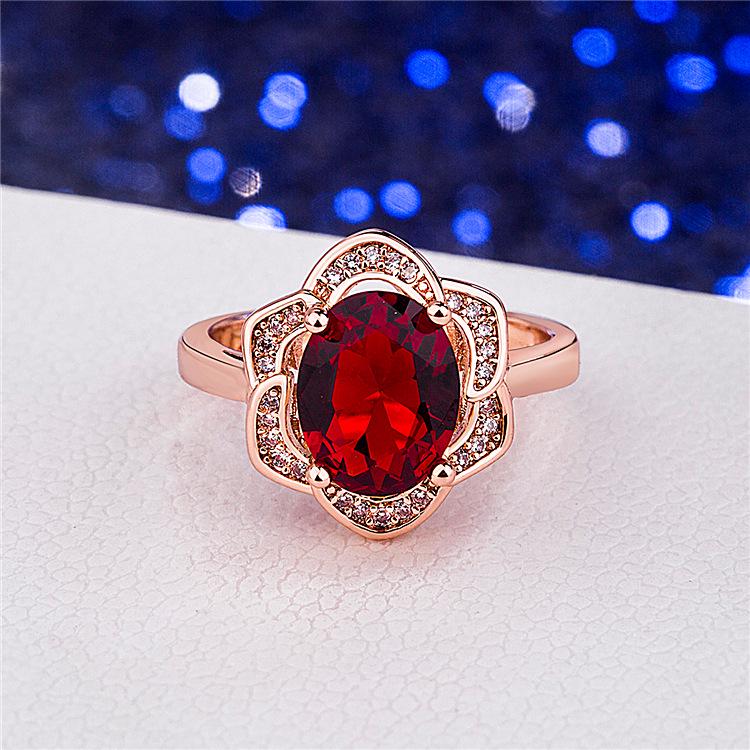 18K Rose Gold Flower Ring with Red Tourmaline and Diamond Cluster