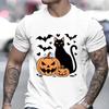 Halloween Pumpkin Cat Man T Shirt Vintage Tees Shirt O-Neck Short Sleeve T-shirt Halloween  Women Men Tops Tee Clothing