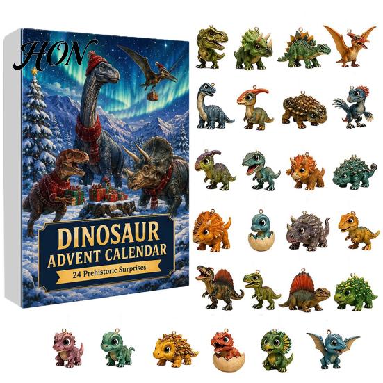 Acrylic Dinosaur Figurines for Decoration 24 Days Christmas Advent Calendar 2026, Cute 2D Themed Party Favors Figures Countdown Calendar, Holiday