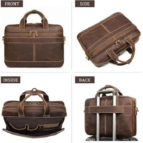 Leather Messenger Bag for Men Vintage Travel Backpack 17 Inch Laptop Briefcase Shoulder Bags