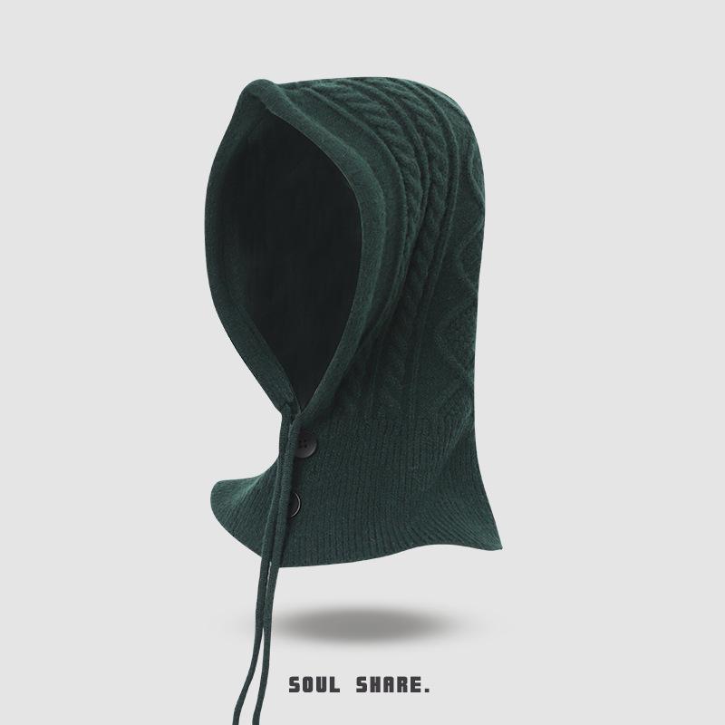 Wool Knitted Balaclava with Neck Scarf Integrated Hat Gloves Autumn and Winter Neck Protection Fashionable Red