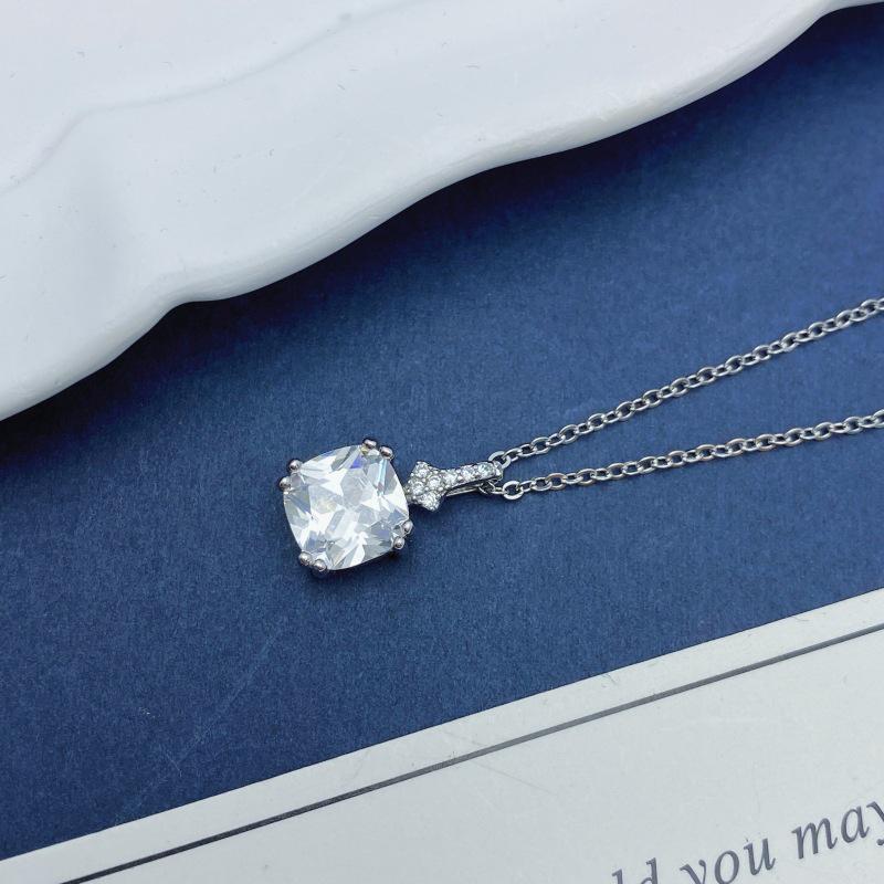 Серебряное ожерелье S925 с квадратным фианитом: Корейский стиль, Легкая роскошь, Универсальная женская мода