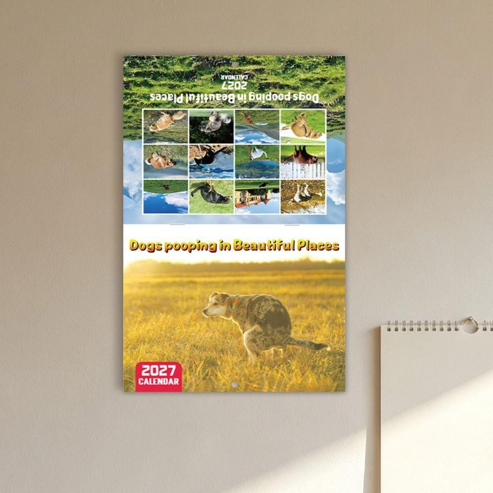 Wall Hanging Yearly Planner 2027 Calendar Dogs Pooping Calendar Funny Dog Calendar Wall Decoration