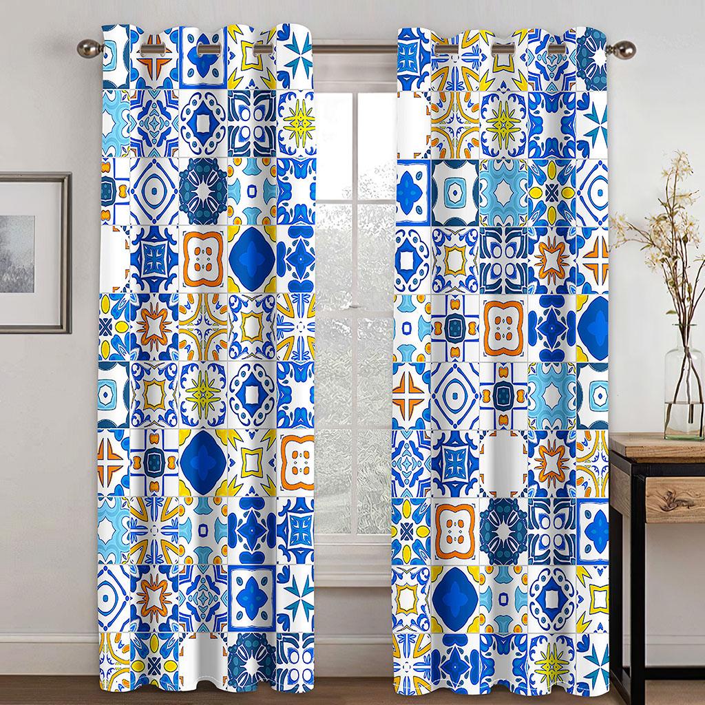 Bohemian Retro Luxurious Curtain Thin Polyester Sunshading Window Decorative Boho Printing Curtain Bedroom Finished Curtains