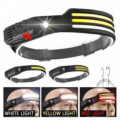 Индукционный налобный фонарь COB LED Sensor Head Lamp Встроенный аккумуляторный фонарик USB перезаряжаемый налобный фонарь 10 режимов освещения Headlight