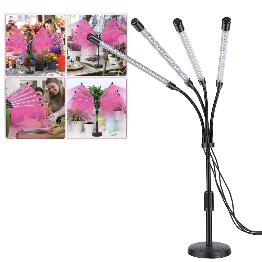 Светодиодная лампа для растений Grow Lights, 4 головки, красный, синий, желтый, полный спектр, с авто включением/выключением, на гибкой ножке, для комнатных растений