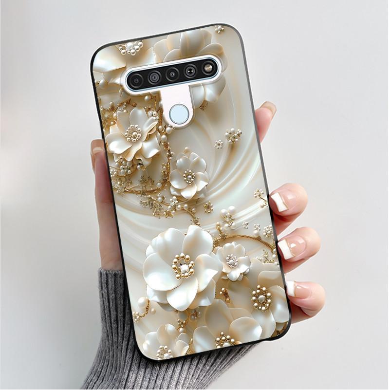 Чехол с рисунком для LG Q61 / LG K61 / LG Q70, чехол-бампер, мягкий силикон, черный корпус, милый цветочный мультяшный чехол