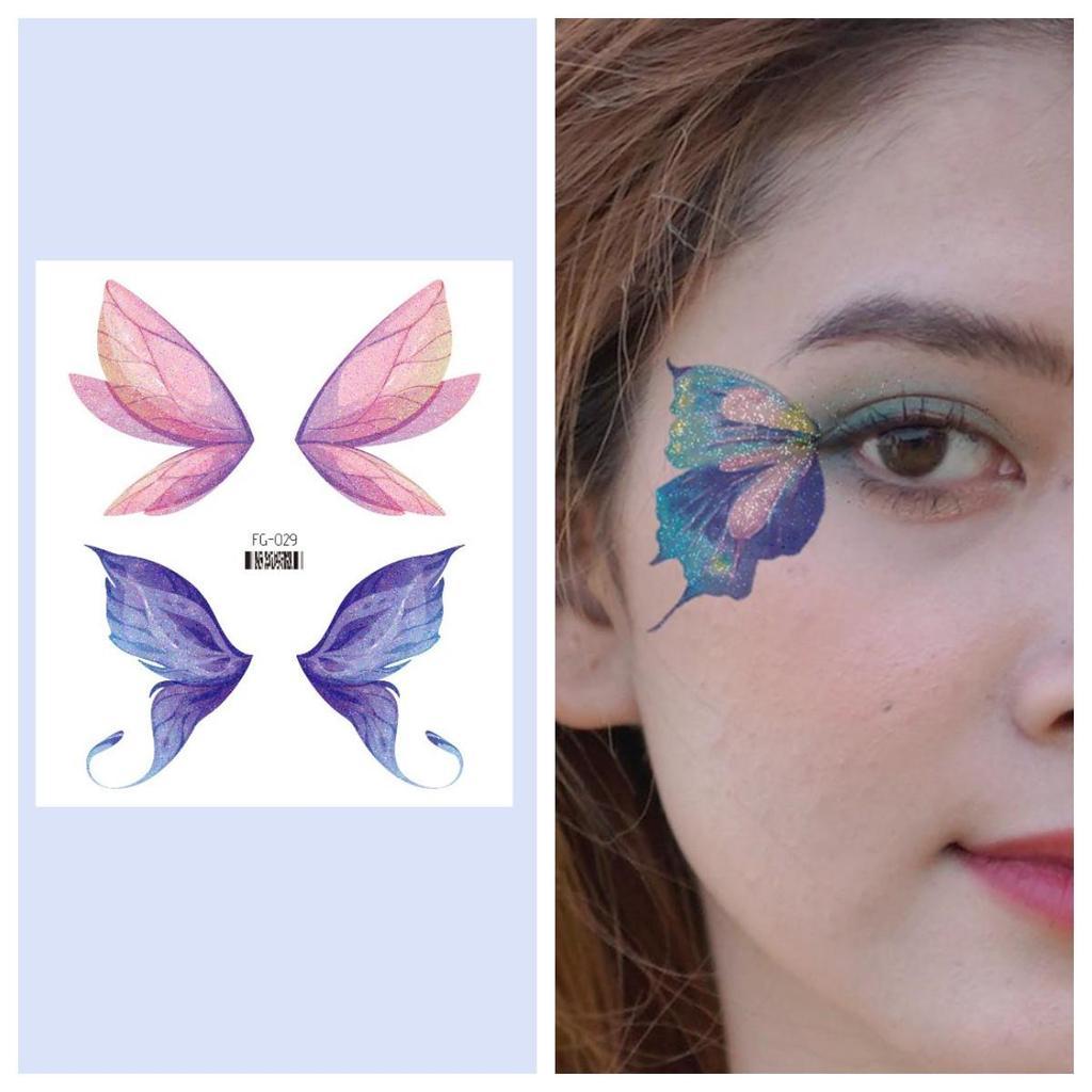 12/1 Sheets Gradient Glitter Temporary Butterfly Facial Tattoos Costume Party Face Tattoos For Women/Girls Waterproof But Easy Remove Tattoos
