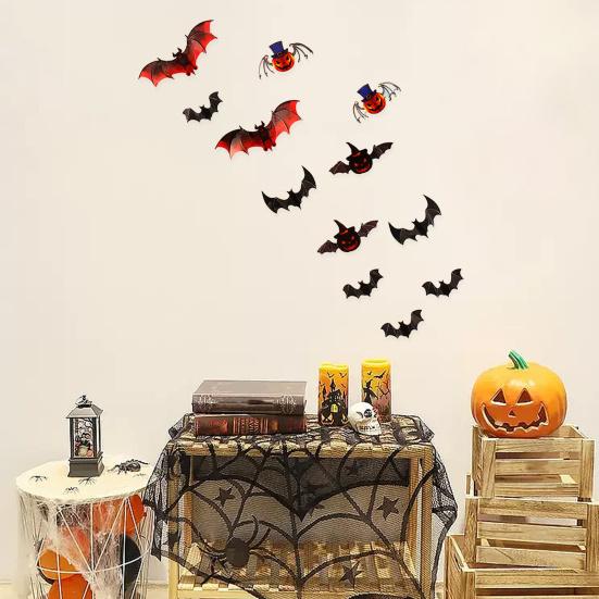 Bat Sticker PVC Spooky Living Room Bedroom Background Wall Decoration Flying Pumpkin Decal Party
