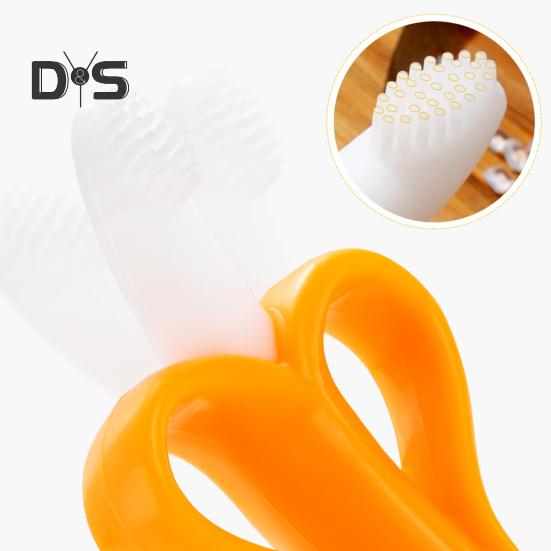 Игрушка для прорезывания зубов у младенцев с ящиком для хранения, пищевой полипропиленовый силикон без запаха, яркий цвет, успокаивающий обезболивающий банановый прорезыватель для зубов, гигиена полости рта для малышей