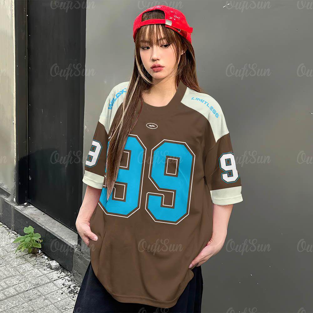 Женская футболка с коротким рукавом, с принтом номера, ретро, спортивная майка, круглый вырез, топ, 3D-печать, уличная популярная одежда