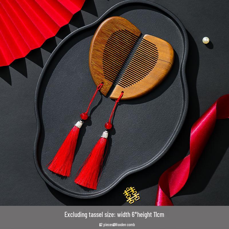 Роскошный набор деревянных расчесок с красной подушкой для приданого невесты - Премиальная свадебная коллекция