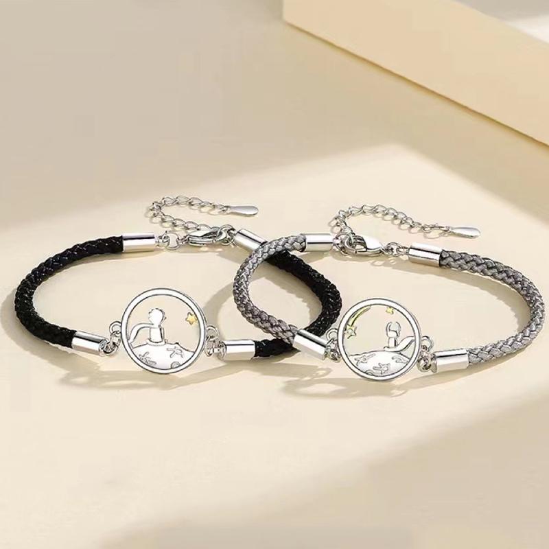 Набор браслетов для пар, подвеска «Принц, маленькая лисичка», титановая сталь, глянцевая веревка, браслет-подвеска на День святого Валентина, юбилей, ювелирное изделие, подарок