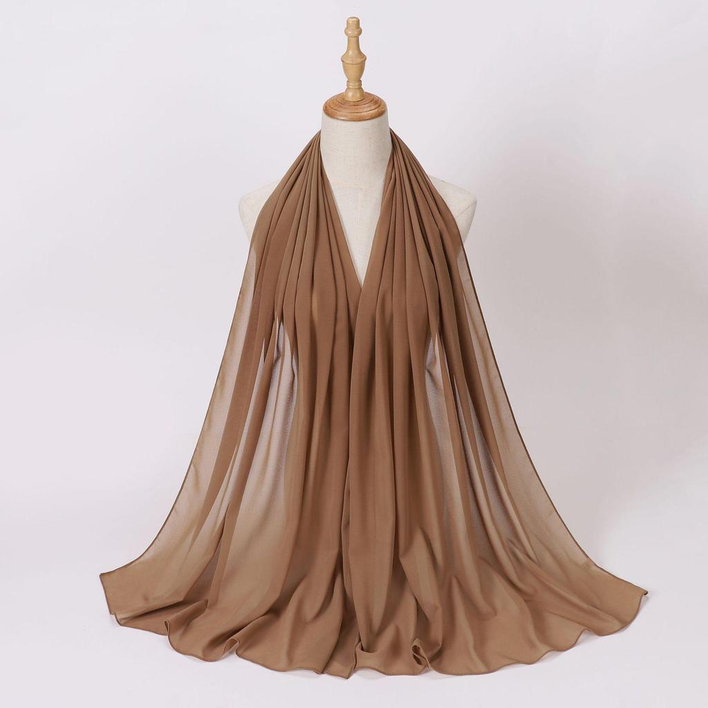 Этнический шифоновый хиджаб-шарф с жемчугом - Однотонный, Длинный стиль для Ближнего Востока и Африки