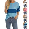 Women's Fashion Patchwork Knit Crew-neck Long-sleeved Pullover Top