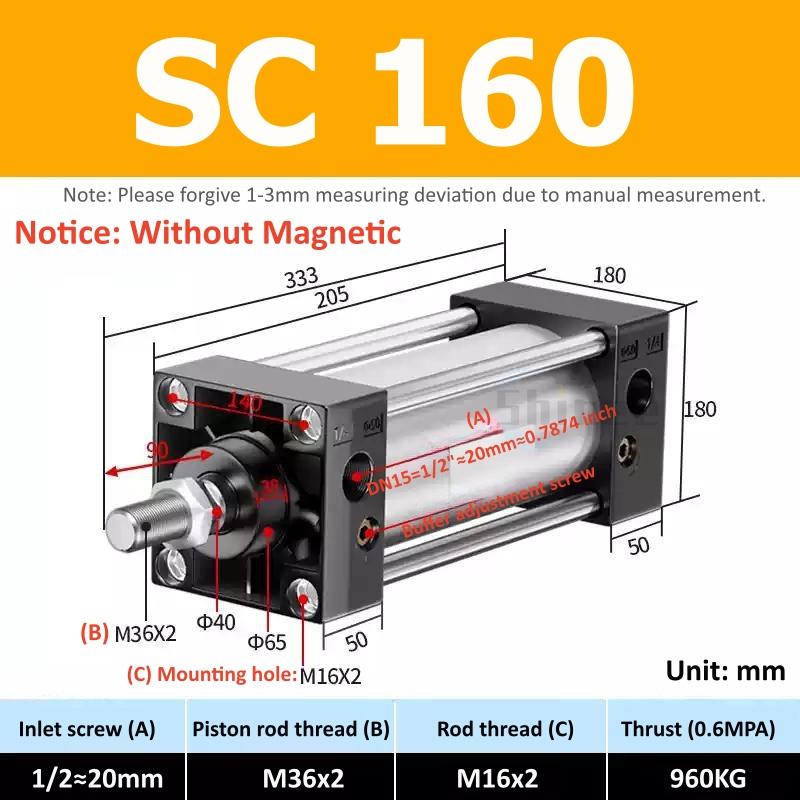SC Standard Air Cylinder SC32/40/50/63mm Bore Small With Magnetic Pneumatic Cylinder Piston 25/50/75/100/150/200/250mm Stroke