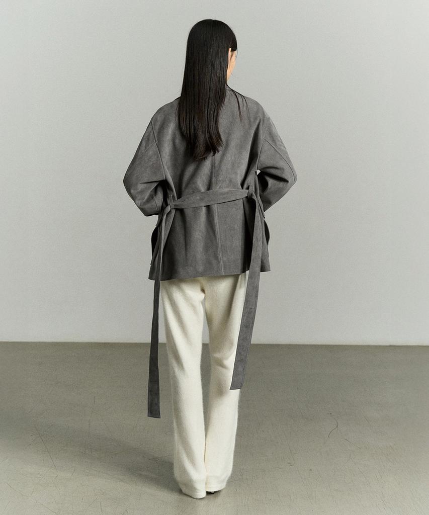Re Rhee Suede Funnel Neck Jacket Stone