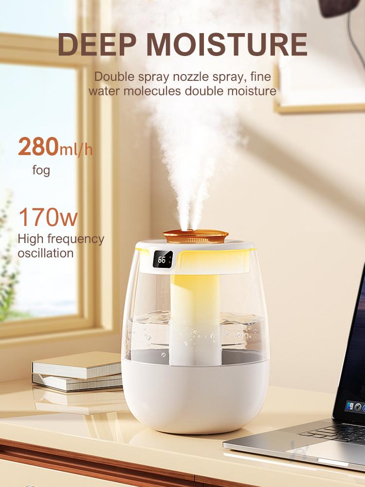 Humidifier 1.3L Water Tank USB Portable Dual Nozzle Cold Fog Bedroom Silent Humidifier Intelligent Digital Display Air Humidity