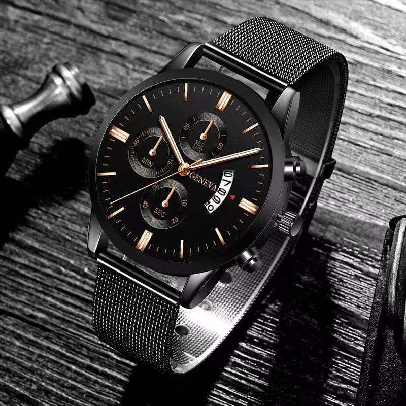 Blue Men'S Mesh Strap Watch Men'S Quartz Calendar Watch Fashion Business Watch