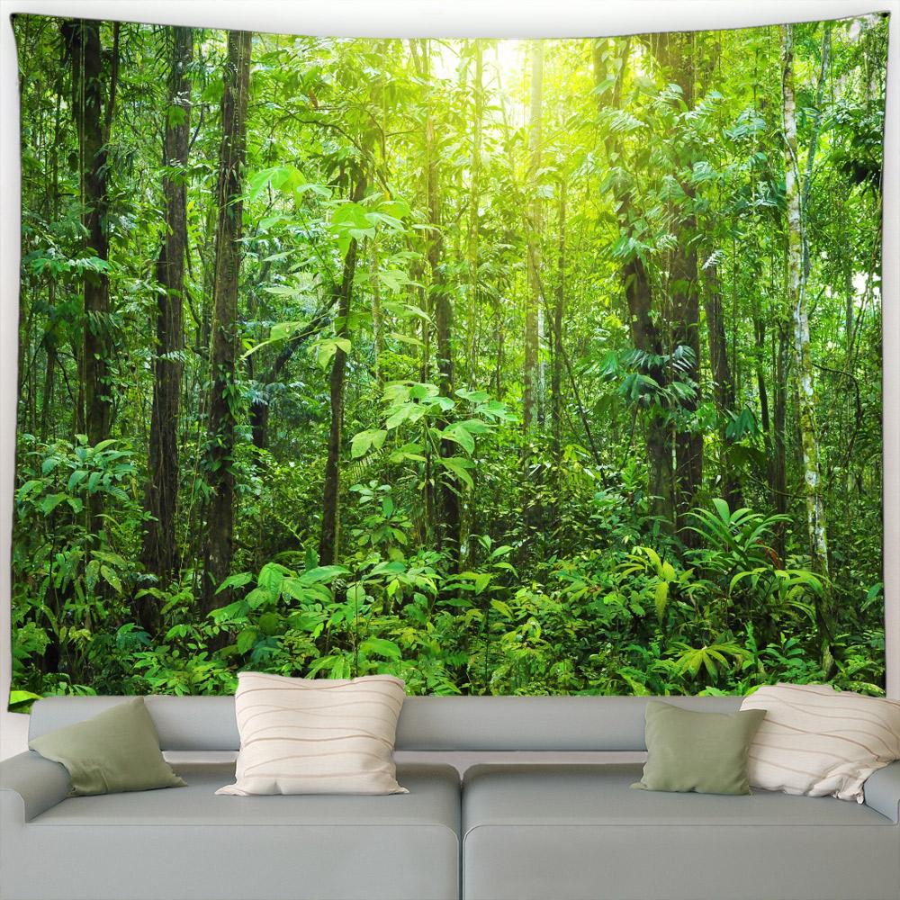 Солнечный свет Зеленые растения Деревья Природный ландшафт Сад Настенная картина для дома Гостиная Спальня Украшения Весенний лес Гобелен