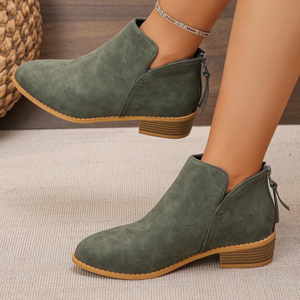 Европейские и американские большие размеры кожаные ботинки женские ботинки однотонные тонкий острый носок задняя молния повседневные толстая подошва толстый каблук мартин б