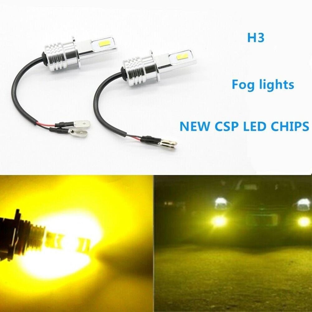 Super Bright H3 CSP LED Fog Light Bulbs Conversion Kit 80W 2000LM 3000K Yellow