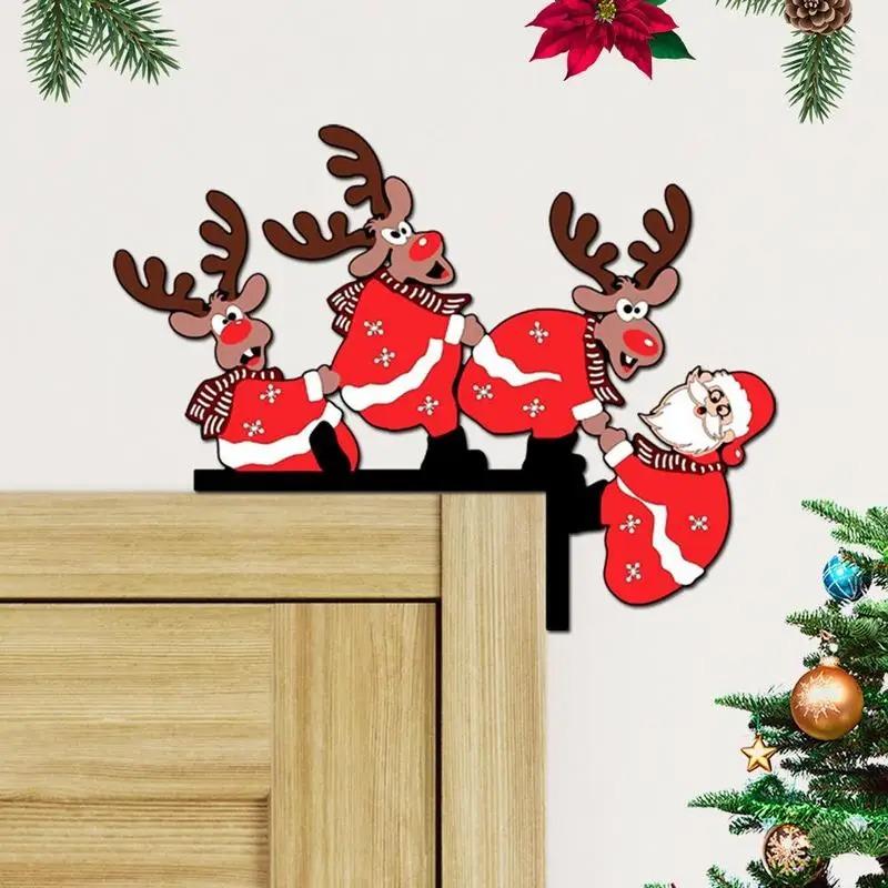 Christmas Door Corner Sign Decoration Santa Claus Deer for Home Party Right Angle
