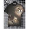 3D Printed 2025 New Men's T-shirt Cartoon Warrior Cat Art Short Sleeved Round Neck T-shirt Casual Street Top