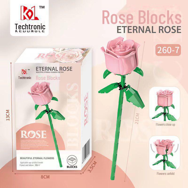 Valentine's Day Eternal Rose Bouquet: Compatible with Lego China Building Blocks, Flower Plant Potted Children's Toy