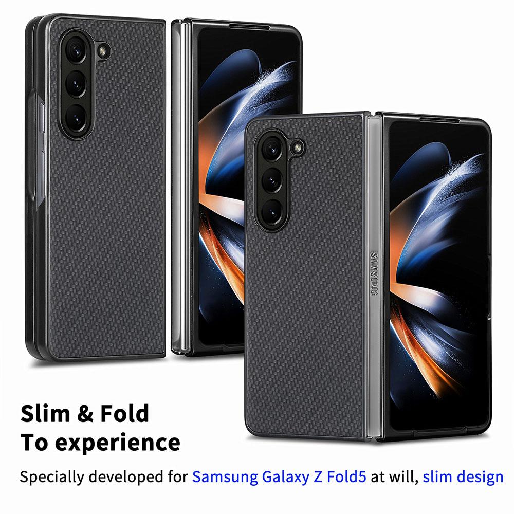 Для Samsung Galaxy Z Fold5 5G Чехол из ПУ кожи с текстурой углеродного волокна + ПК Точные вырезы Чехол для телефона